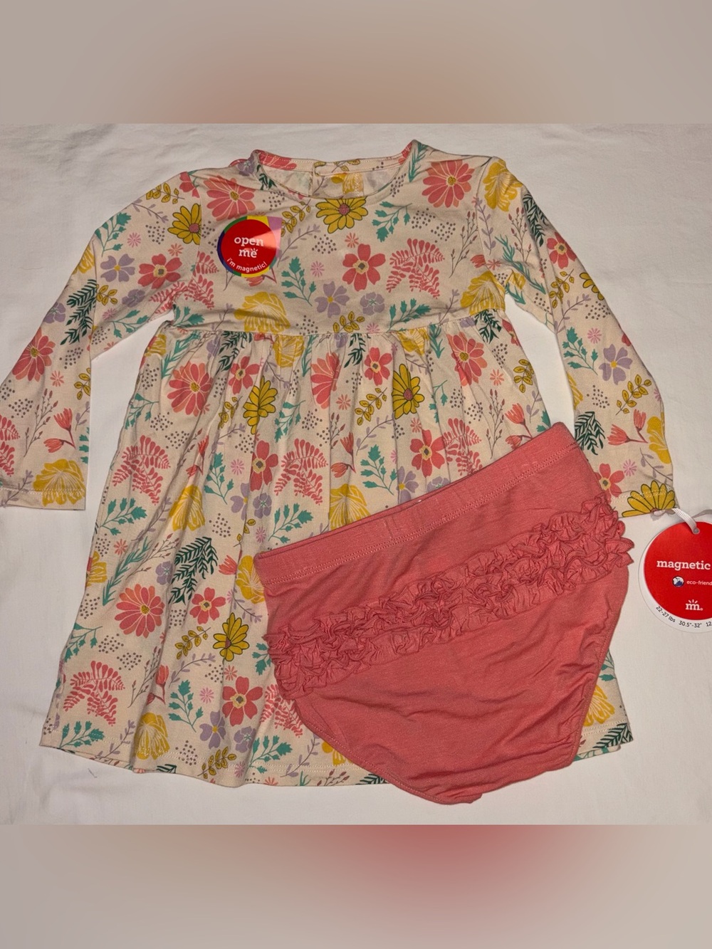 Magnetic Me eco-friendly floral dress w/ruffled bloomers sz 12-18 months NWT